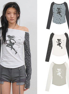 OJOS 25秋季星星印花拼色插肩袖长袖T恤 5号店韩国设计师品牌代购