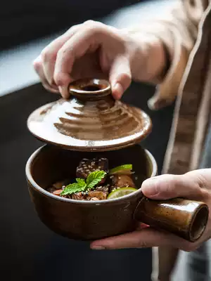 Creative casserole stew pot coarse pottery microwave small pot home pot rice porridge high temperature soup pot healthy soup pot with lid