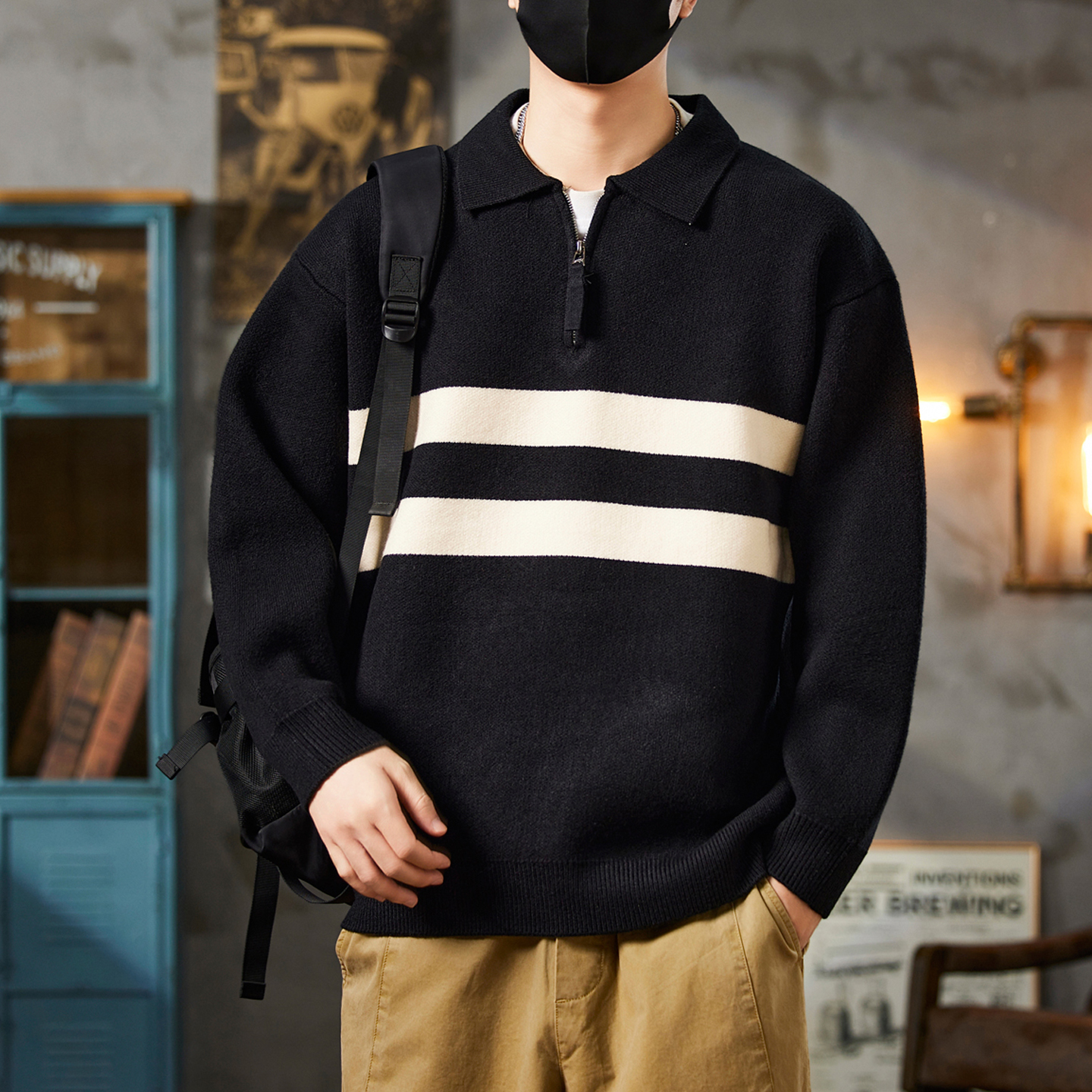 设计感毛衣男装宽松美式复古帅气