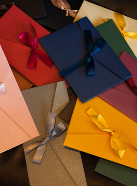 小清新复古西式创意婚礼信封彩色蝴蝶结商务邀请卡信封工资标准信