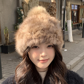 简约紫貂毛编织皮草帽子加厚保暖包头帽护耳帽双面真毛水貂毛帽子
