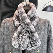 定染龙猫级手感獭兔毛双面编织围巾青紫蓝冬保暖百搭气质皮草围脖