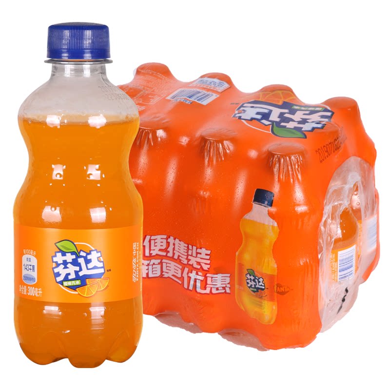 芬达橙味汽水碳酸饮料300ml*12瓶可口可乐品牌饮品