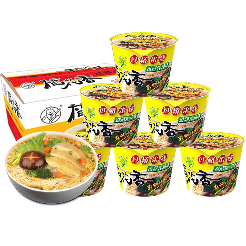稻花香过桥米线非油炸香菇炖鸡味12桶整箱速食面泡面方便面米线