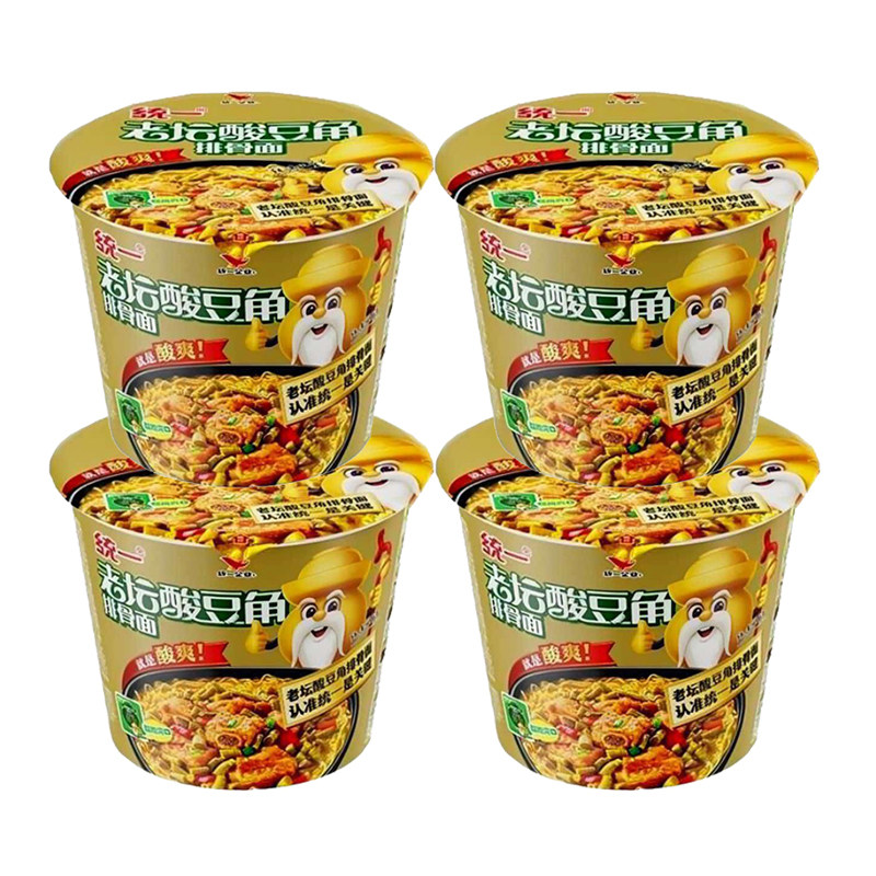 统一来一桶方便面老坛酸豆角排骨面桶面速食面泡面