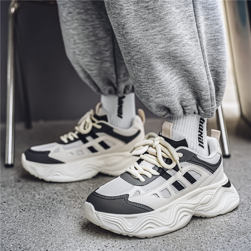 官方特卖正品时尚百搭老爹鞋男2025春季新款厚底增高跑步鞋网面透