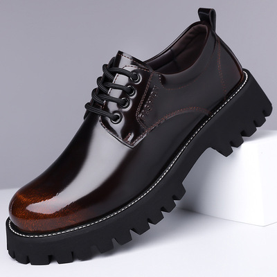 官方正品男士皮鞋春秋英伦厚底休闲德比鞋男款正装结婚工装低帮马