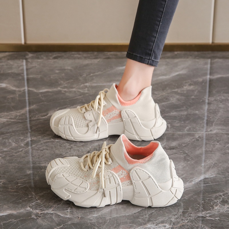 官方特卖正品束脚袜女鞋2025新款百搭网鞋子春季女网红厚底学生透