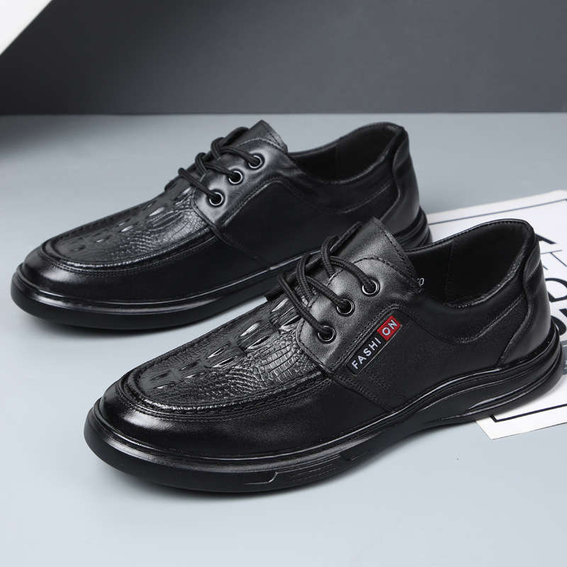 官方特卖正品休闲皮鞋男士2025春秋季新款商务正装男鞋鳄鱼纹时尚