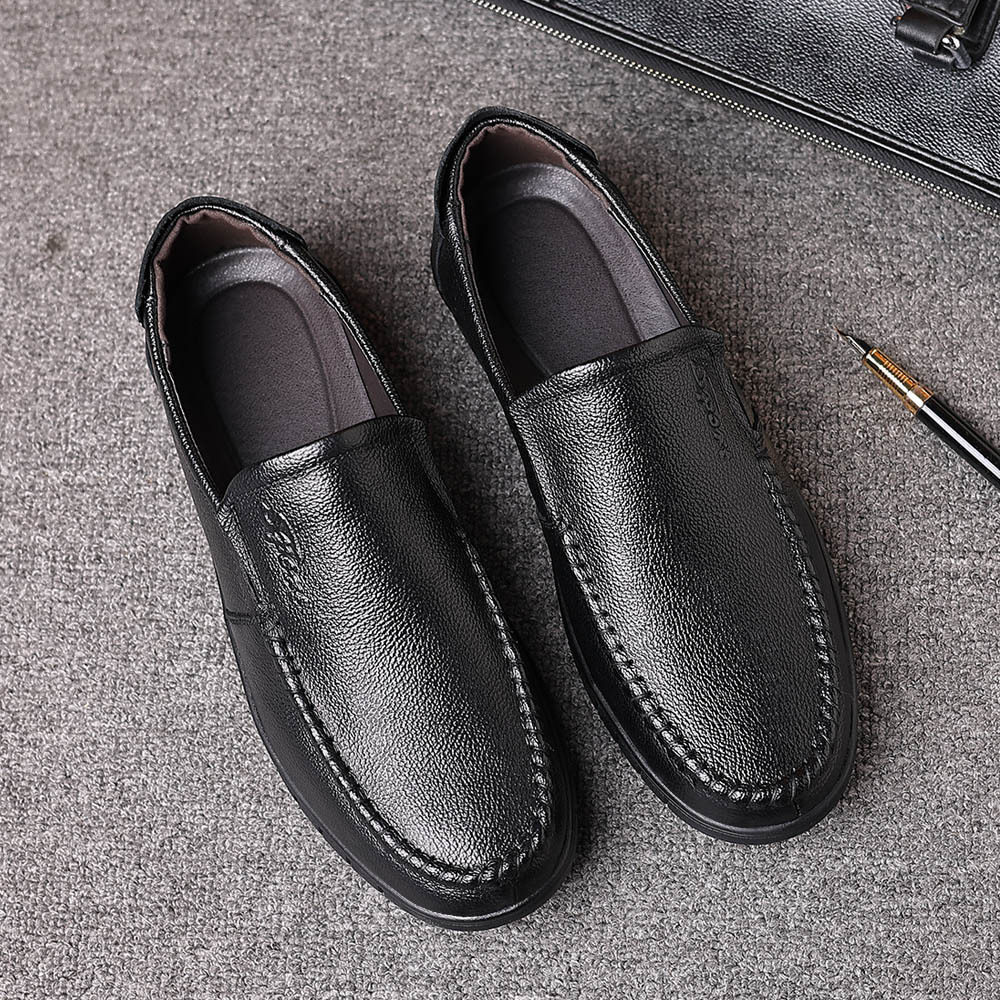 官方特卖正品男士休闲皮鞋中老大码46豆豆鞋加绒真皮软底47软面皮