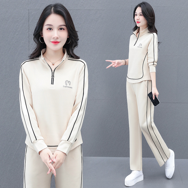 官方正品高含棉撞色立领时尚休闲运动套装女春秋卫衣直筒卫裤广场