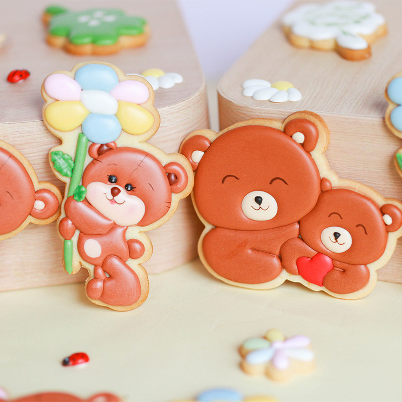 Miao老师 父亲节小熊花朵四叶草糖霜饼干模具按压式烘焙家用