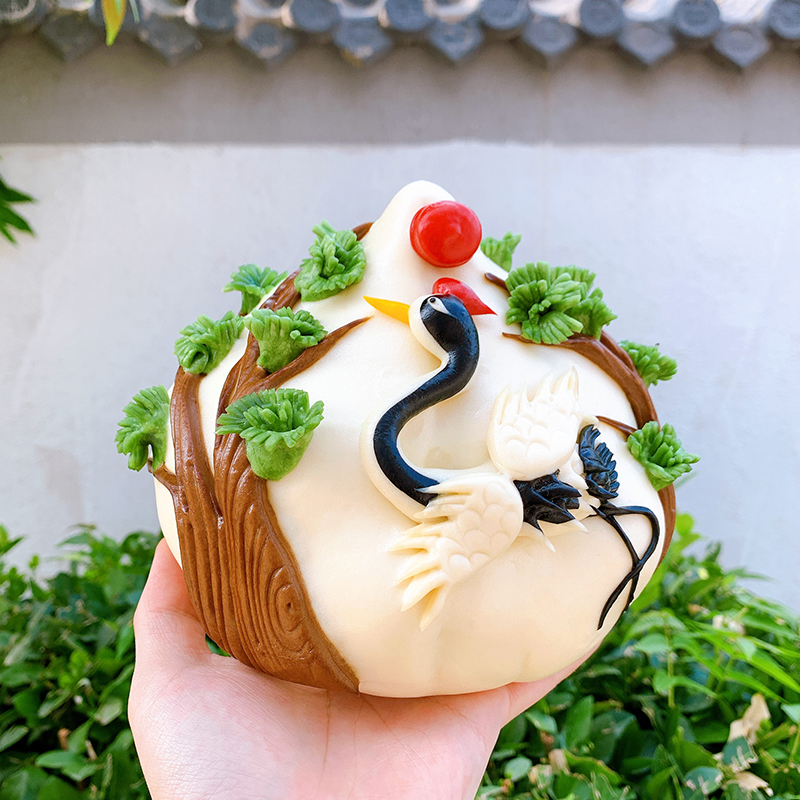陆子明老师福寿仙鹤松柏