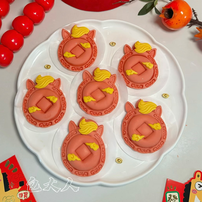 新年御马载财造型发财花馍馍模具