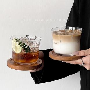 新疆 拿铁杯家用杯垫冷萃杯果汁杯饮品 包邮 ins风透明玻璃杯冰美式