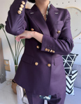 葡萄紫通勤西装套装女商务职业面试正装OL休闲西服小脚裤两件套