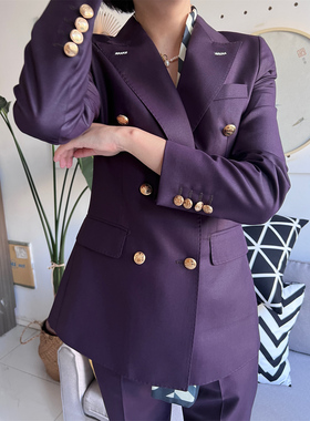 葡萄紫通勤西装套装女商务职业面试正装OL休闲西服小脚裤两件套