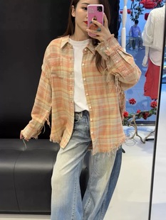 女 小众设计破坏风磨毛格纹复古做旧休闲衬衫 高定版 2026早春新款