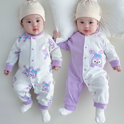 婴儿衣服春秋哈衣新生儿长袖内衣睡衣连体四季款爬服鸳鸯裤0-2岁
