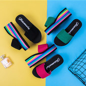 拖女2025夏新款 外穿厚底坡跟一字拖鞋 松糕女鞋 鞋 海边沙滩拖凉拖鞋