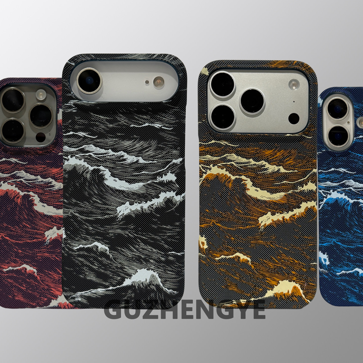 适用于苹果iphone 18pro max半包凯夫拉纹14/17promax肤感手机壳16磁吸15magsafe pc浮世绘海浪超薄硬壳半包图片