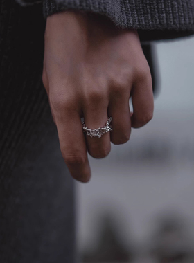 HDES浪花肌理925银开口戒指