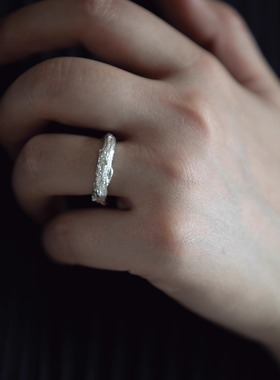 八月南方树枝纹理戒指开口可调节