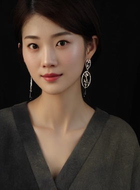 【淡竹 HDES】镂空竹枝叶水滴玛瑙耳环新中式原创设计情人节礼物