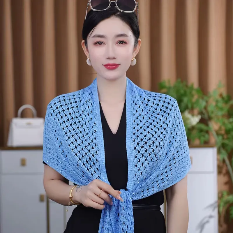 夏季新款三角披肩镂空针织女防晒旗袍女士高端大气上档次外搭薄款图片