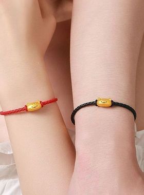 水贝黄金法棍猫手链欧美金包银招财猫叉勺编绳男女情侣款生日礼物