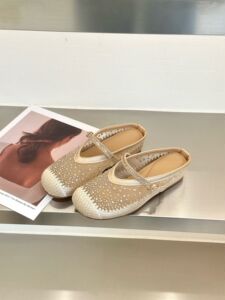 滨莉2026新款夏一脚蹬懒人鞋女网面水钻包头半拖鞋渔夫鞋平底单鞋