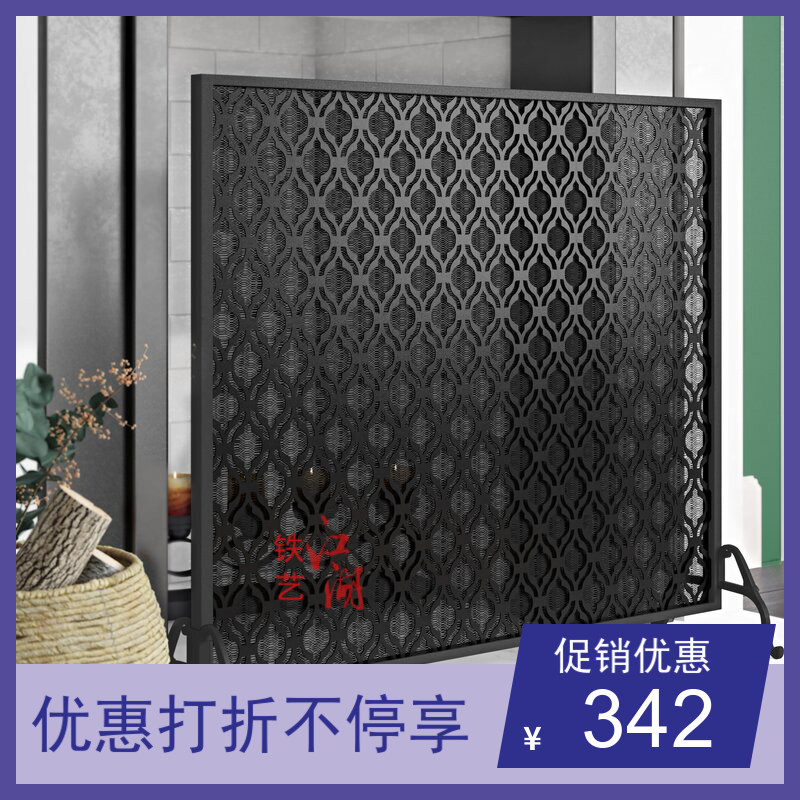 美式定制尺寸镂空铁艺黑色隔断立壁炉架/壁炉柜