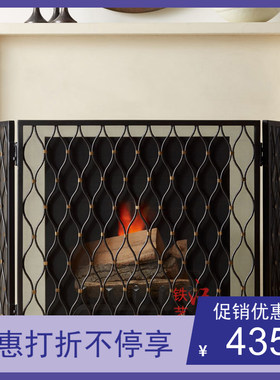 美式定制尺寸福建省黑色铁艺隔断屏风三折带网门新品家用壁炉围栏