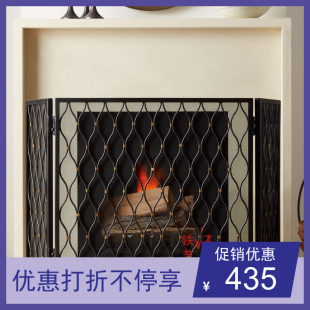 美式定制尺寸福建省黑色铁艺隔断屏风三折带网门新品家用壁炉围栏