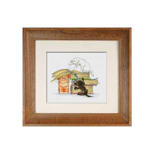 法国DMC十字绣套件 动物图案 客厅卧室 精准印花爱看书的三只小猫