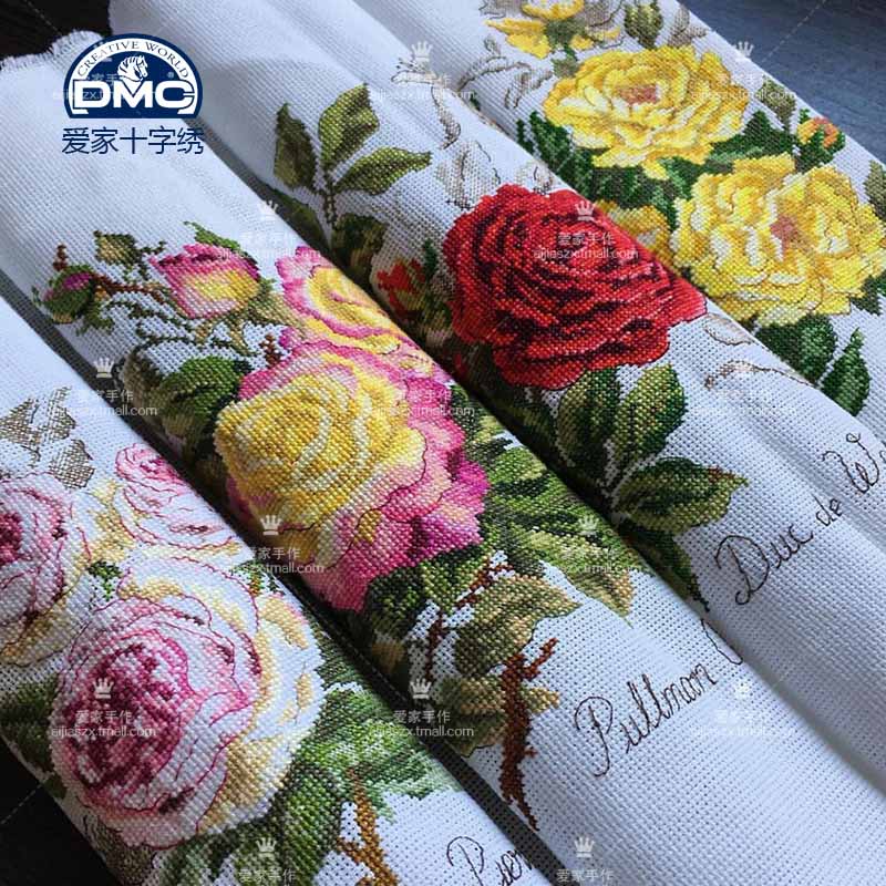 dmc十字绣套件  客厅 精准印花 随影花玫瑰系列4选1 拍下备注