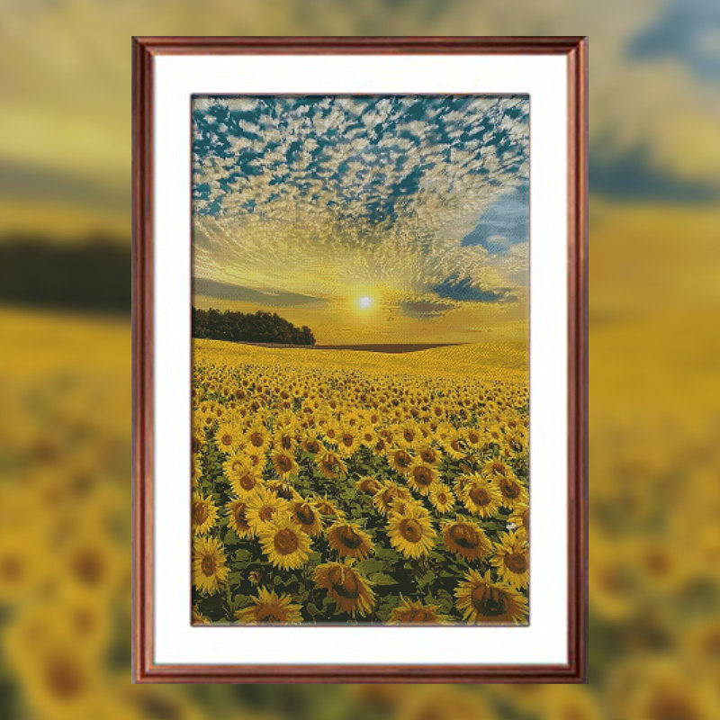 DMC十字绣风景套件客厅卧室玄关背景墙精准印花 11187-向日葵花田