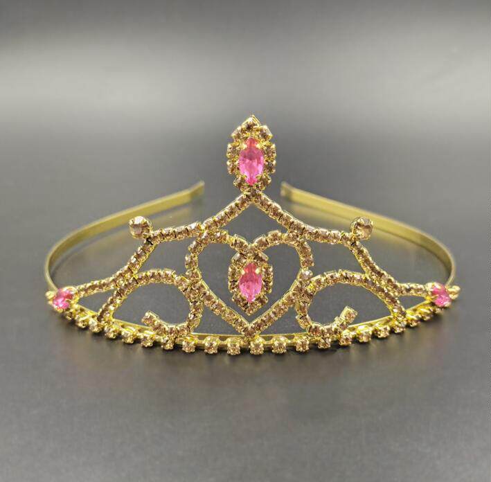 女童皇冠头饰儿童金粉色王冠生日演出公主宝宝钻发箍头箍女孩发饰