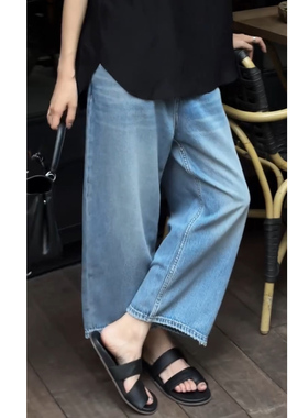 牛仔裤女2025夏季新款爆款裤子显瘦高腰小个子时尚蓝色宽松阔腿裤
