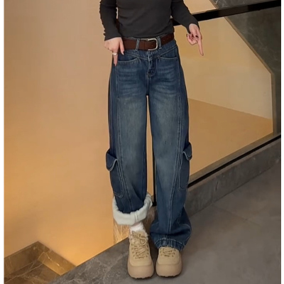 2025冬季新款加绒加厚阔腿裤包邮