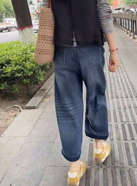 小个子蓝色牛仔裤女士2026年夏季新款爆款裤子时尚高腰直筒裤宽松