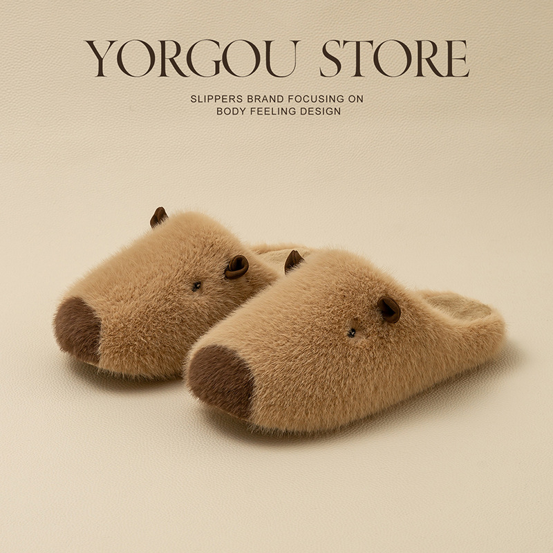 可爱卡通毛绒棉拖鞋秋冬季