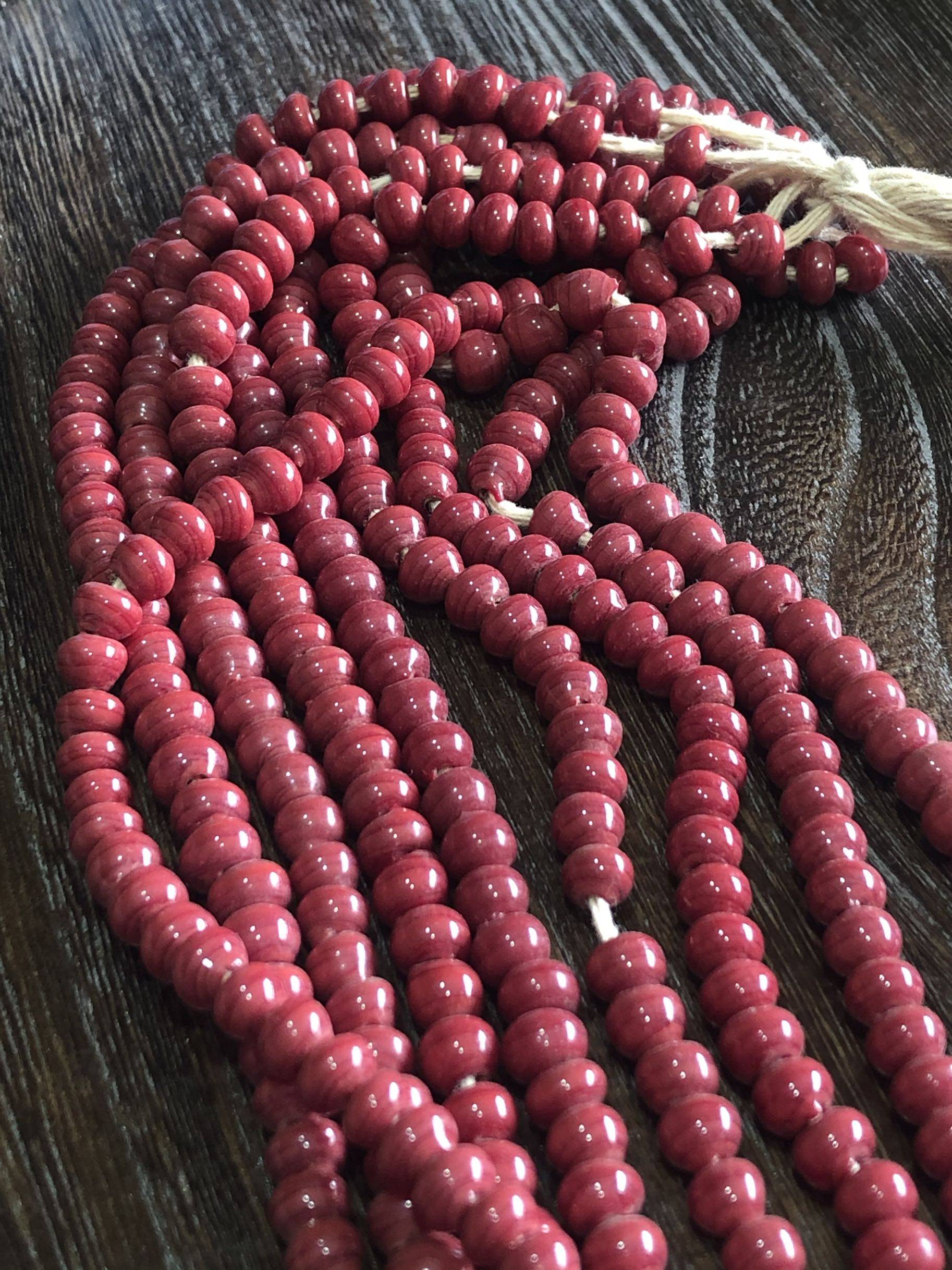 博山老琉璃民国古董珠子6-7mm鸡肝石枣红色手工diy散珠佛珠配珠