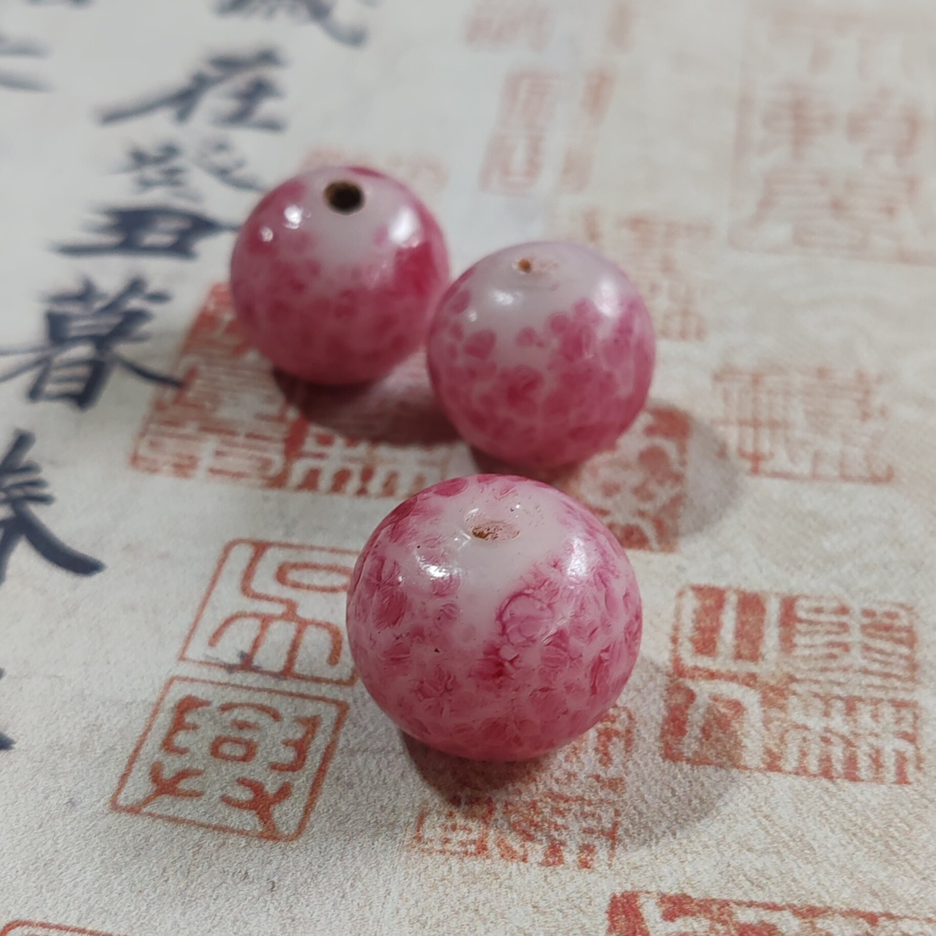 古法手工18㎜白玉沾花老琉璃珠散珠佛珠配珠饰品配饰文玩配珠