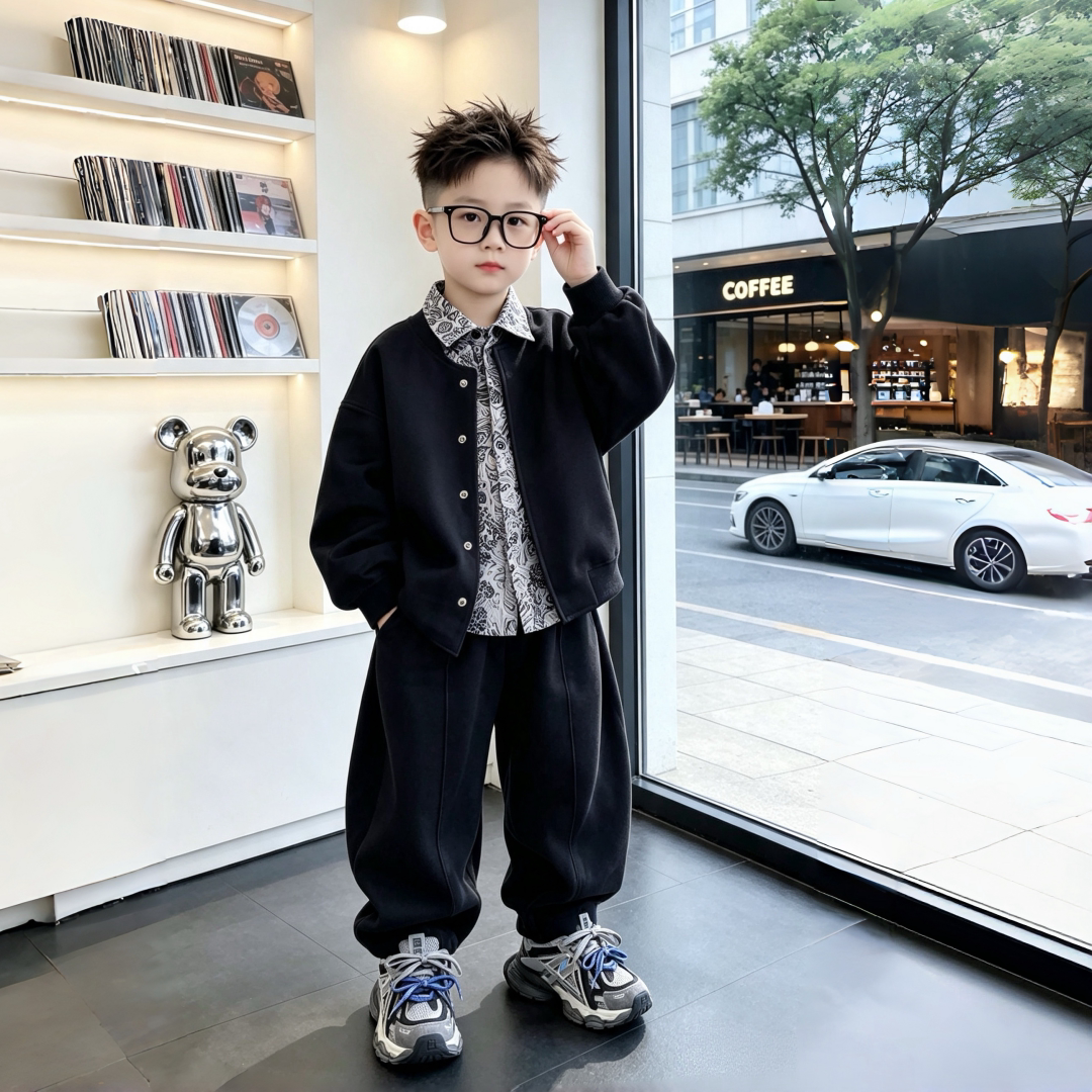 男童秋季套装2026新款中大童春秋款休闲开衫卫裤衬衫三件套衣服潮
