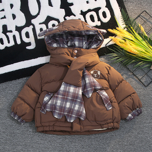 男童冬季加绒加厚棉袄2025新款围巾棉衣中小童卡通连帽防寒外套潮