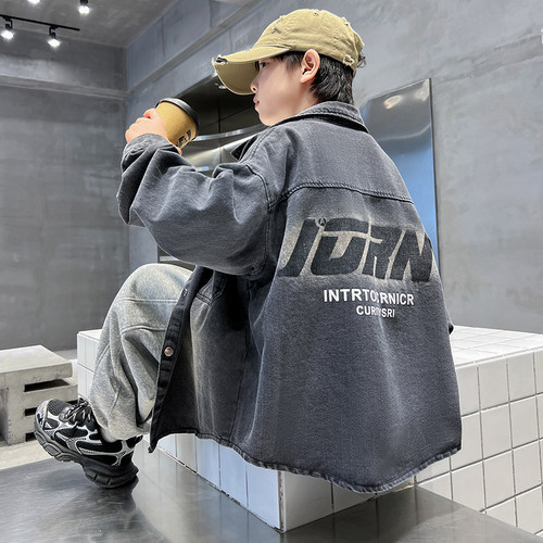 男童春秋薄款牛仔衬衫2026新款