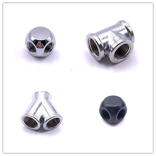 金属铜G1/4 内丝三通四通 2分内螺纹3通 T形Y形球形三通 黒银色