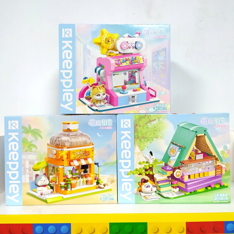 keeppley萌趣街景肥宅猫果汁铺k28017动物城镇拼装房子女生日礼物