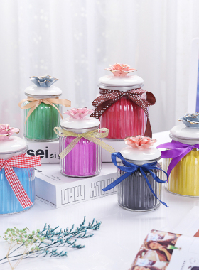 北欧网红陶瓷描金花玻璃密封罐首饰盒创意礼品厨房用品家居储物罐